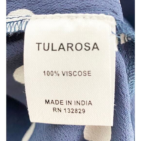 Tularosa Women's Hattie Dress Cold Shoulder Tier Ruffled Mini Blue White Ink Dot - Picture 8 of 10